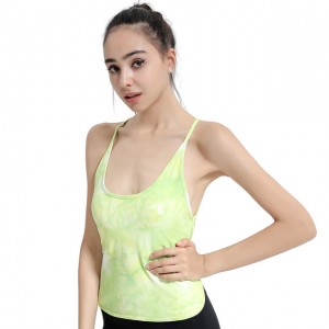 Sexy Women Cross Back Yoga Underwear Built In Breast Pad Bandage Nylon Comfy Tie-Dyed Print Daily Vest Top For Fitness