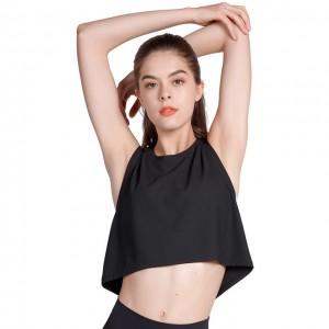 Sport Woman Fitness Sleeveless T-Shirt Nylon Solid Back Hollow Loose Jogging Gym Training Workout Bodybuilding Yoga Crop Tops