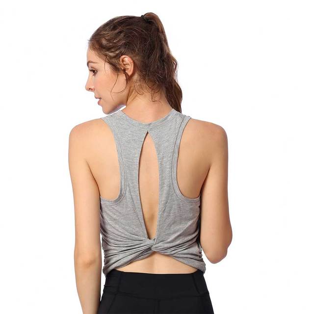 Fitness Women Sport Vest Tops Round Neck Sexy Hollow Back Cotton Quick Dry Yoga Gym Training Slim Sportswear Sleeveless T-Shirts Featured Image