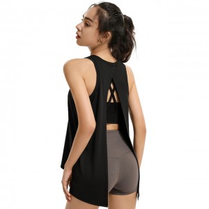 Sleeveless Fitness Shirts Woman Sport Blouse Polyester Split Back Gym Clothes Dance Jogging Training Workout Yoga Vest Tops
