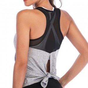 Workout Tops For Women Loose Sport Blouses Polyester Mesh Tied Up Tank Top Jogging Female Yoga Vest Tops Fitness Sleeveless Shirt