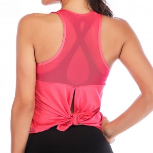 Workout Tops For Women Loose Sport Blouses Polyester Mesh Tied Up Tank Top Jogging Female Yoga Vest Tops Fitness Sleeveless Shirt