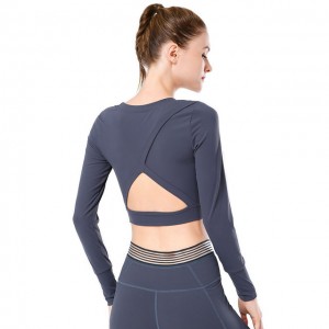 Yoga Shirts Women Nylon Backless Slim Sports Wear Crop Top For Fitness Gym Female Bodybuilding Workout Long Sleeve T-Shirt Female