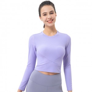 Long Sleeve Sport Crop Top For Fitness Women Nylon Rib Stretch Solid Slim Sportswear Running Gym Workout Yoga Shirts Plus Size