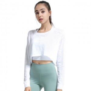 Fitness Blouses Yoga Crop Top For Women Polyester Breathable Loose Sportswear Long Sleeve Workout Running Gym Casual T-Shirt