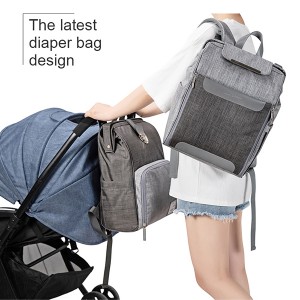 Пакет за патување со голем капацитет за бебиња за тато, водоотпорна работна торба со џеб за лаптоп и ремени за количка