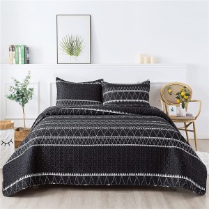 3 ka piraso(1 Striped Triangle Pattern Quilt ug 2 Pillowcases), Bohemian Reversible Bedspread Microfiber Coverlet Sets All-Season