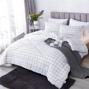 White Grid Comforter Set, 3 Pieces(1 Grid Comforter at 2 Pillowcases) White Plaid Comforter Set, Microfiber Down Alternatibong Comforter Bedding Set