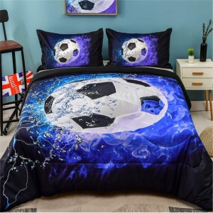 Soccer Comforter, 3 Pieces(1 Soccer Comforter, 2 Pillowcase) Blue Flame Soccer Comforter Set nga Sport Microfiber Bedding Set para sa Boy Kids, Teen