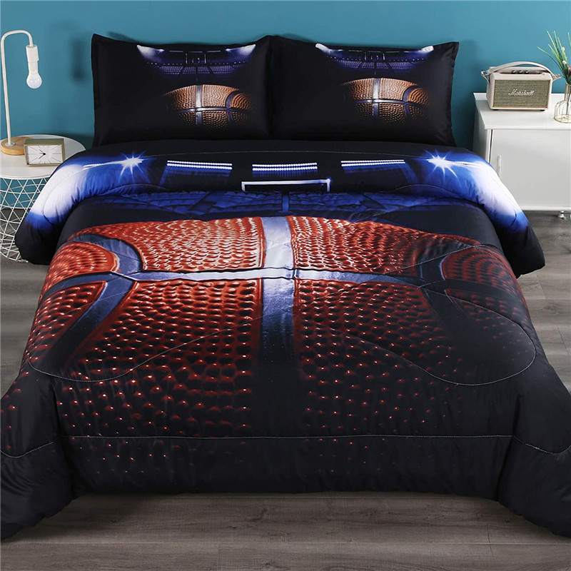 Basketball Comforter Twin, 3 Pieces (1 Basketball Comforter, 2 Pillowcase) Set Microfiber Sports Basketball Comforter Set Bedding Set for Kids Boys Teens