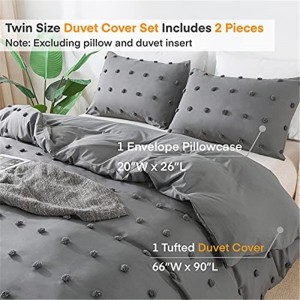 Dark Gray Tufted Dot Duvet Cover, 3 Pieces (1 Jacquard Duvet Cover, 2 Pillowcase) All Season Soft Washed Microfiber Duvet Cover Set with Zipper Closure, Corner Ties
