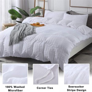 Seersucker Duvet Cover Set, 3 කෑලි (1 Duvet Cover + 2 Pillow Cases), Ultra Soft Washed Microfiber, Textured Duvet Cover with Zipper Closure, Corner Ties