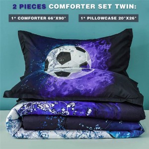 Soccer Comforter, Likotoana tse 3(1 Soccer Comforter, 2 Pillowcase) Blue Flame Soccer Comforter Set Sport Microfiber Bedding Bedding bakeng sa Bana ba Bashanyana, Bacha