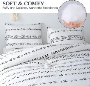 White Boho Comforter Set Full Size, 3 Pieces (1Bohemian Striped Comforter+2 Pillowcases) Aztec Geometric Triangle Arrow Comforter Set, Microfiber Down Alternative Comforter Set