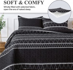 Awọn ege 3 (1 Striped Triangle Pattern Pattern and 2 Pillowcases), Bohemian Iyipada Bedspread Microfiber Coverlet Ṣeto Gbogbo-akoko