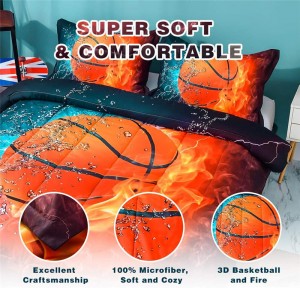 Баскетболна завивка Двойна, 3 части (1 баскетболна завивка, 2 калъфки за възглавници) Спортен комплект баскетболни завивки от микрофибър Комплект спално бельо за деца, момчета, тийнейджъри