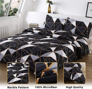 Svart marmor dyne, 3 stykker (1 marmor dyne og 2 putetrekk) Hvit svart abstrakt trekant sengetøysett, geometrisk rutete dynesett for tenåringer, menn, voksne