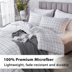 Set Comforter Grid White, 3 Pieces (1 Grid Comforter and 2 Pillowcases) Set Comforter Plaid White, Set Bedding Comforter Alternative Microfiber Down
