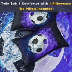 Fodbolddyne, 3 stykker (1 fodbolddyne, 2 pudebetræk) Blue Flame fodbolddynesæt Sport mikrofiber sengesæt til drengebørn, teenager