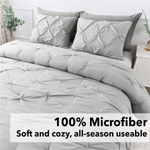 Pinch Pleat Comforter, 3 Pieces (1 Pintuck Comforter, 2 Pillowcase) Microfiber Pintuck Comforter Set down ជម្មើសជំនួស ឈុតពូក ភួយ