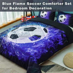 Soccer Comforter, 3 Pieces(1 Soccer Comforter, 2 Pillowcase) Blue Flame Soccer Comforter Set Sport Microfiber Zogona Zogona za Ana Anyamata, Achinyamata