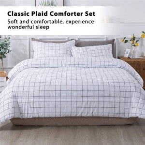 White Grid Comforter Set, 3 Pieces(1 Grid Comforter ug 2 Pillowcases) White Plaid Comforter Set, Microfiber Down Alternative Comforter Bedding Set