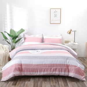 Luckybull Stripe Comforter Set King Size (104×90 Inci), 3 Pieces Pink dan White Patchwork Striped Comforter, Soft Microfiber Down Alternative Comforter Bedding Set dengan Corner Loops