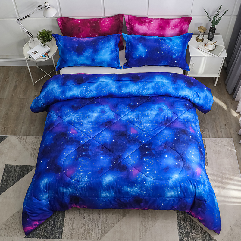 3D Galaxy Comforter, 3 Biċċiet (1 Galaxy Comforter, 2 Pillowcase), Comforter ta 'l-Ispazju ta' l-Univers, Sett ta 'friex tal-Mikrofibra għal Boy Girl Kid Teen