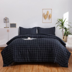 LUCKYBULL Navy Grid Comforter Set 3 Pieces Full...