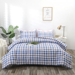 Luckybull Blu Kannella Plaid Comforter Sħiħa (79x90Inch), 3 Biċċiet (1 Plaid Comforter u 2 Pillowcases) Sett ta 'Kuddler Plaid Comforter ta' Buffalo Checkered Comforter Ġeometriċi Sett