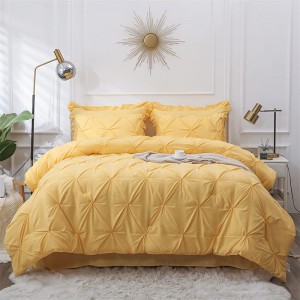 LUCKYBULL Queen-dynesett 8-delers Pintuck-seng i en pose, mykt sengesett i mikrofiber Knipplet gul ned Alternativ dyne, sengesett med myk tekstur