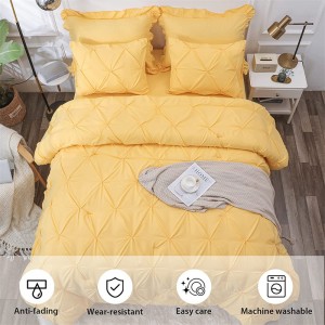 LUCKYBULL Queen Comforter Seti 8 Pintuck Bed engxoweni, iFluffy Microfiber Bedding Set Pinch Pleat Yellow Down Alternative Comforter, Soft Textured Bed Seti