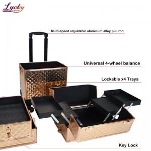 4 f'1 Gold Aluminum Professional Rolling Makeup Trolley Case