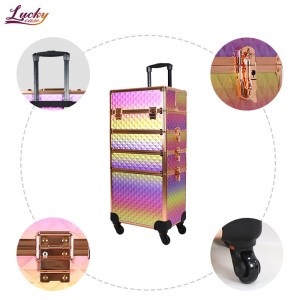 4 in 1 Rainbow Rolling Makeup Train Case Cosmetic Organizer