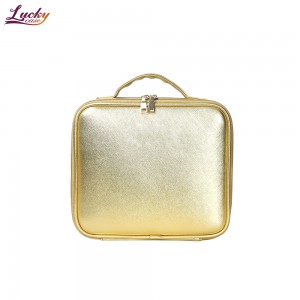 Gold PU Cosmetic Bag Custom Makiyaj Sak Makiyaj Vwayaj Ka