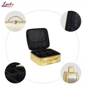 Gold PU Cosmetic Bags Custom Makeup Bags Makeup Travel Case