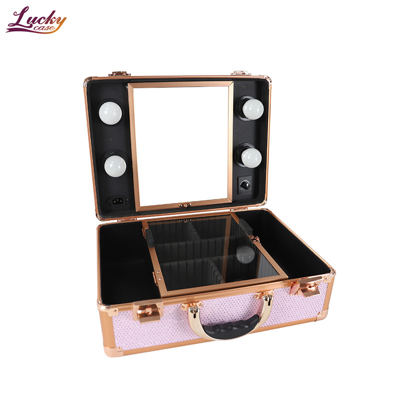 Portable Professional Aluminum Makeup Artist Cases na may Mirror LED Light