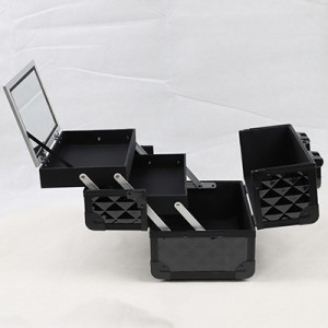 Makeup Train Case Portable Makeup Organizer Case 2 Trays with Brush Holder Mirror Cosmetic Storage Box Travel