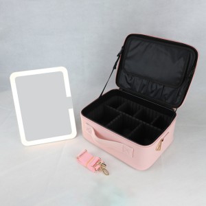 PU odinis makiažo krepšys su nuimamu LED šviesos grožio krepšiu, didelis dydis