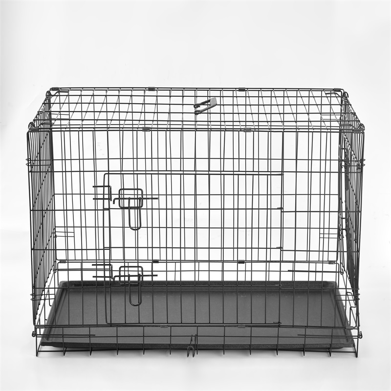 Portable XXL Black Metal Pet Dog Cages mei dûbele doar
