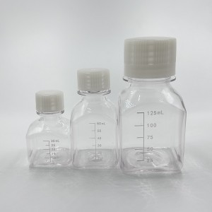 Square PET Media Bottles serum bottle : Sterile, Shrink-Wrapped Trays