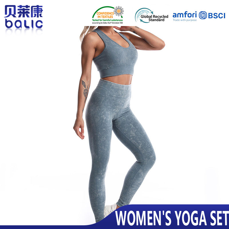 Crop Top And Leggings Yoga Set For Women Sports BLK0036