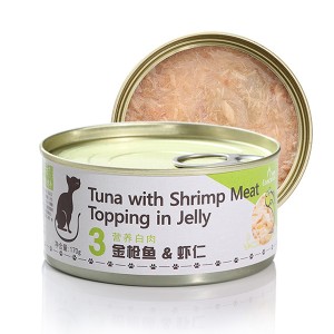 LSCW-03 Tuna e tšoeu e nang le Shrimp Wholesale Canned Cat Food