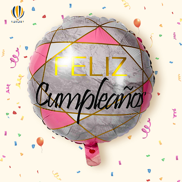 18″ кръгъл балон Feliz Cumpleaños злато и розово фолио