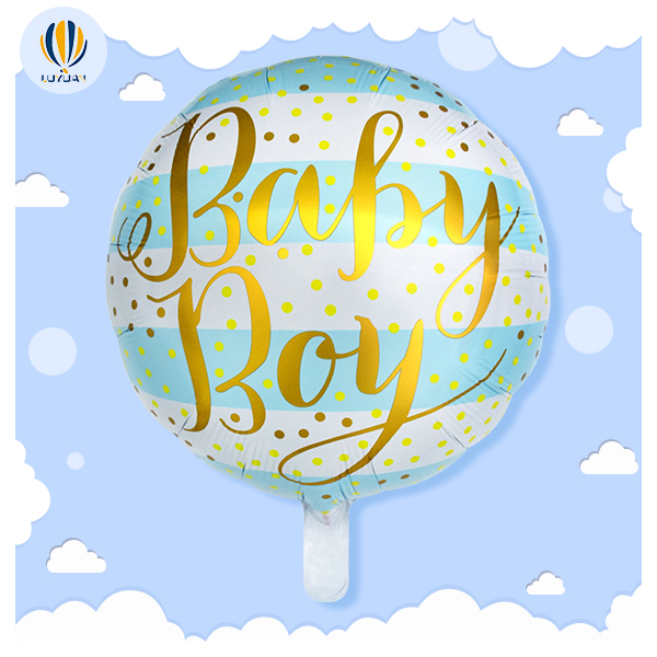 YY-F0591 18" rund form babydreng med blå vandret stribe folieballon