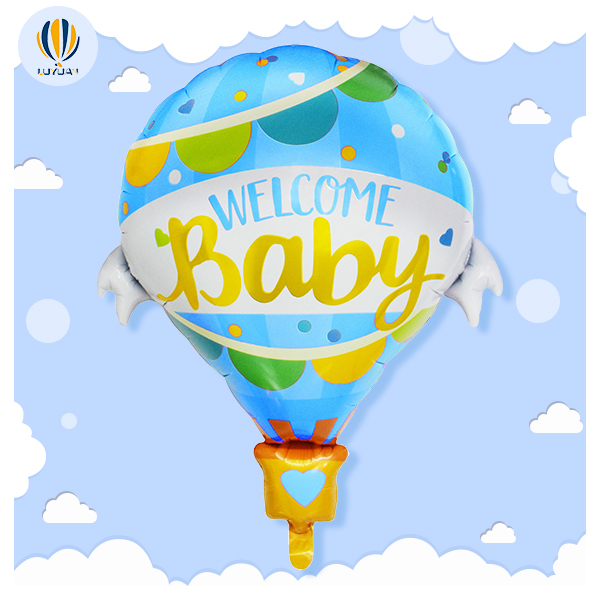 YY-F0520 Globus d'aire calent amb forma súper de 22 polzades amb un nadó de benvinguda en globus d'alumini blau