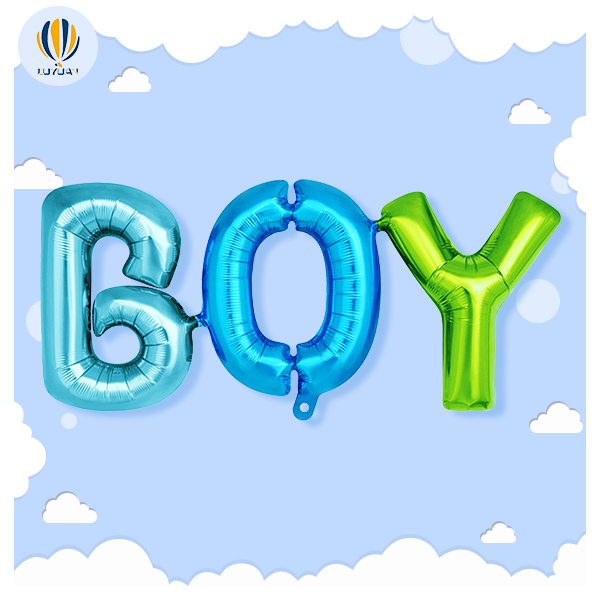 YY-F0391 28-palcový super tvar spojený chlapček s farebným fóliovým balónom