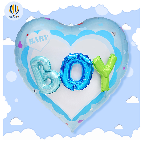 YY-F0426 36″ Heart Shape 4D Ball On Ball – Boy With Button Foil Balloon