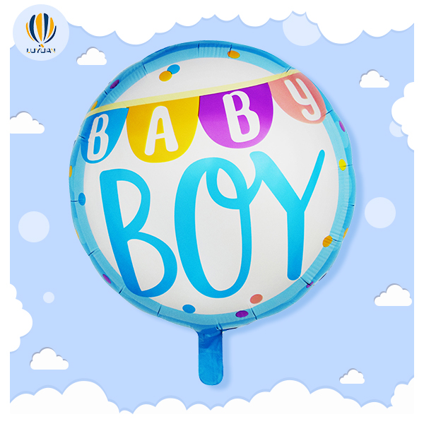 YY-F0492 18”Bayi Lelaki Bentuk Bulat Dengan Belon Kerajang Bendera Berwarna-warni