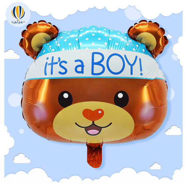 YY-N0035 အပြာရောင် Bear Foil Balloon ပါသော 18" Super Shape Baby Boy
